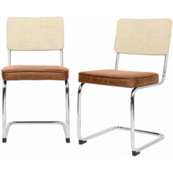 2 chaises cantilever - Maja - tissu marron clair et résine effet rotin. 46 x 54.5 x 84.5cm