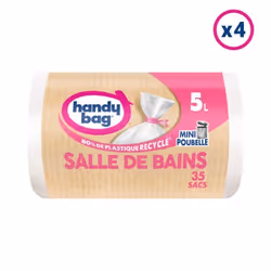 4x35 Sacs Poubelle 5L à lien Salle de Bains Handy-Bag - 80% de plastique recyclé