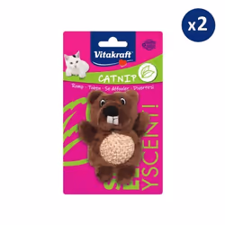 2 Peluches pour Chat avec herbe à chat et cordage - Souris ou Castor (aléatoire) - Vitakraft