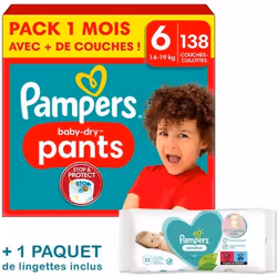 Couches-Culottes Pampers Baby-Dry Taille 6 - Pack 1 mois 138 Couches