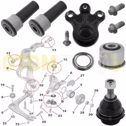Kit bras de suspension avant compatible PEUGEOT 407 508 CITROEN C5 C6 composé de 5 pièces