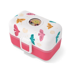 MONBENTO - Lunch Box Enfant - Boîte Repas et/ou Goûter 3 Compartiments - Idéal Ecole/Parc - Sans BPA - MB Tresor rose Birds