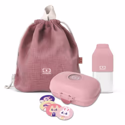 Set enfant rose : sac + boite à goûter + bouteille rose  - monbento® rose