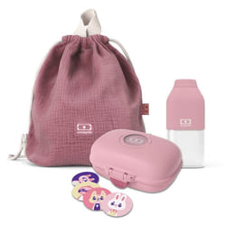 Set enfant rose : sac + boite à goûter + bouteille rose  - monbento® rose