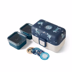MONBENTO - Lunch Box Enfant - Boîte Repas et/ou Goûter 3 Compartiments - Idéal Ecole/Parc - Sans BPA - MB Tresor Bleu Wolf
