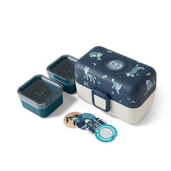 MONBENTO - Lunch Box Enfant - Boîte Repas et/ou Goûter 3 Compartiments - Idéal Ecole/Parc - Sans BPA - MB Tresor Bleu Wolf