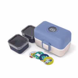 MONBENTO - Lunch Box Enfant - Boîte Repas et/ou Goûter 3 Compartiments - Idéal Ecole/Parc - Sans BPA - MB Tresor Bleu/Crème