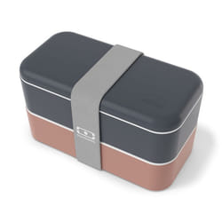 MONBENTO - Bento box - Lunch Box 2 Compartiments - Idéal pour Travail/Ecole - Made In France - MB Original Bleu Natural / Rose Moka