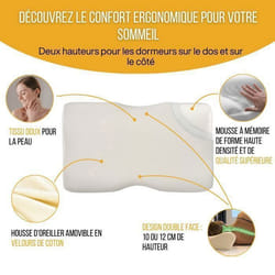 Oreiller Ergonomique Cervical Duo(hauteur Réglable) Premium- Inphysio- Hypoallergénique 60 X 35 X 12-10 Cm Avec Taie