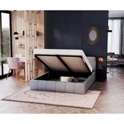 Lit coffre ATLANTA - Gris Clair - 140 x 190 cm - Sommier à lattes relevable