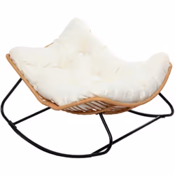 Fauteuil à bascule en résine tressée naturel et coussin beige Profitez d'un moment en détente dans ce grand fauteuil à bascul ...