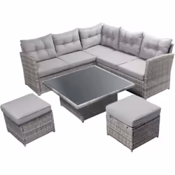 Ce superbe salon de jardin offre un espace de détente élégant et pratique pour cinq personnes. Composé de deux canapés forman ...