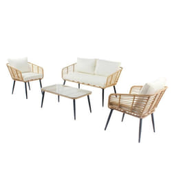 Salon de jardin 4 places canapé et chaises effet rotin avec coussins conforts SITIA, Concept Usine