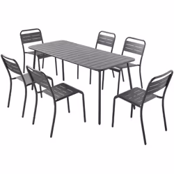Table de jardin + chaises 6 personnes en acier gris foncé Bergame L'ensemble table et chaises Bergame est conçu pour accueill ...