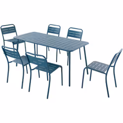 Table de jardin + chaises 6 personnes en acier bleu Bergame L'ensemble table et chaises Bergame, pouvant accueillir jusqu'à 6 ...