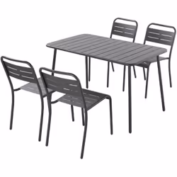 Table de jardin + chaises 4/6 personnes en acier gris foncé Bergame L'ensemble table et chaises Bergame, conçu pour 4 à 6 per ...