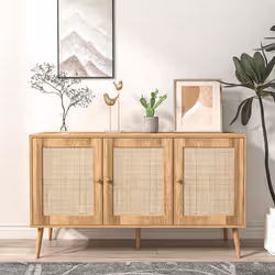 CANGE - Buffet effet bois et cannage 3 portes 120 cm