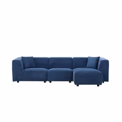 Canapé modulable 4 places: canapé droit 3 places + 1 pouf velours côtelé bleu MONROE , Concept Usine