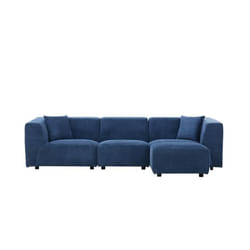 Canapé modulable 4 places: canapé droit 3 places + 1 pouf velours côtelé bleu MONROE , Concept Usine