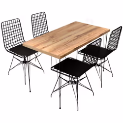 Ensemble repas table et chaises industriel bois et noir. Cet ensemble se distingue par son design épuré et contemporain. La t ...