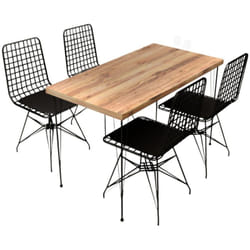 Square - Ensemble repas table et chaises industriel bois et noir