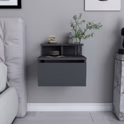 Table de chevet murale anthracite avec tiroir et étagère VISBY, Concept Usine
