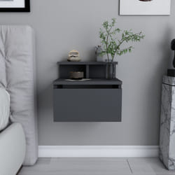 Table de chevet murale anthracite avec tiroir et étagère VISBY, Concept Usine