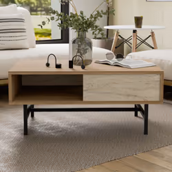 Table basse design bois et travertin avec compartiment TROSA, Concept Usine