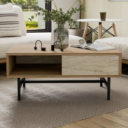 Table basse design bois et travertin avec compartiment TROSA, Concept Usine