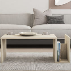 Melmo - Table basse en bois effet pierre avec porte magazines