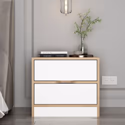Table de chevet bois et blanc 2 tiroirs MOLDE, Concept Usine