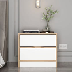 Table de chevet bois et blanc 2 tiroirs MOLDE, Concept Usine