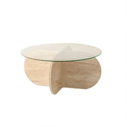 Ribe - Table basse en bois effet pierre et plateau en verre