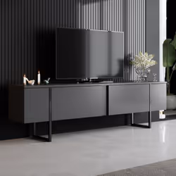 Meuble TV anthracite et noir 2 portes 180cm LUXOR, Concept Usine