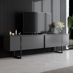 Meuble TV anthracite et noir 2 portes 180cm LUXOR, Concept Usine