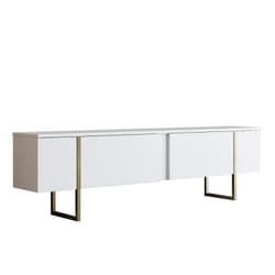 Meuble TV blanc et doré 2 portes 180cm LUXOR, Concept Usine