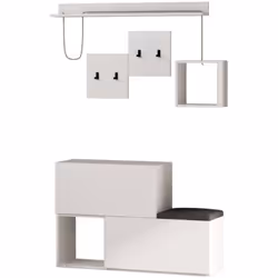 Inga - Meuble d'entrée blanc avec rangements et porte-manteaux