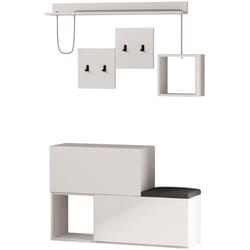 Inga - Meuble d'entrée blanc avec rangements et porte-manteaux