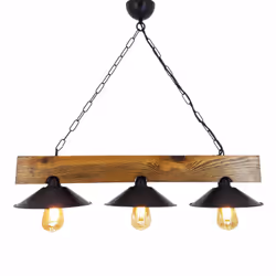 Suspension rustique 3 lampes bois et noire ENOLA, Concept Usine