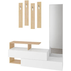Ramar - Meuble d'entrée bois/blanc et porte-manteaux