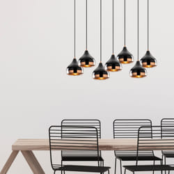 Suspension filaire noire et cuivrée 7 lampes MAYA, Concept Usine