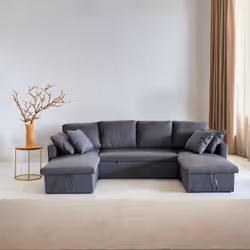 Canapé panoramique convertible avec coffre 4 places en tissu - gris foncé MAHÉ, Concept Usine
