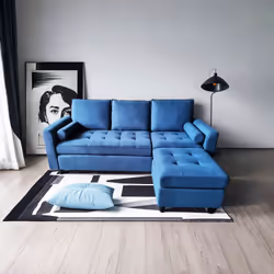 Canapé 3 places en velours avec pouf bleu COVENTRY, Concept Usine