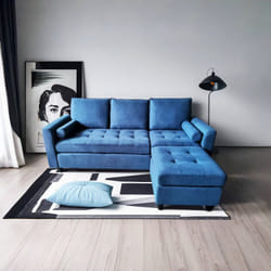 Canapé 3 places en velours avec pouf bleu COVENTRY, Concept Usine