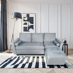 Canapé 3 places en tissu avec pouf gris clair COVENTRY, Concept Usine