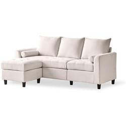Coventry - Canapé 3 places en velours avec pouf beige