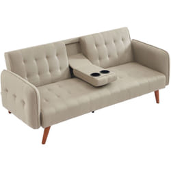 Canapé 3 places convertible avec tablette centrale rabattable beige INVERNESS