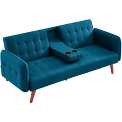 Concept-usine - Canapé 3 places convertible avec tablette centrale rabattable turquoise inverness