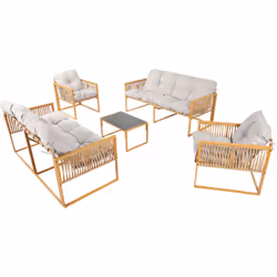 Salon de jardin 8 places effet rotin coussins gris clair Avec ses lignes élégantes, son design généreux et ses matériaux de q ...