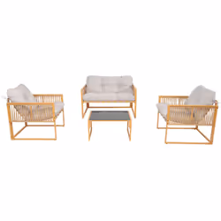 Salon de jardin 4 places effet rotin coussins gris clair TURINI, Concept Usine